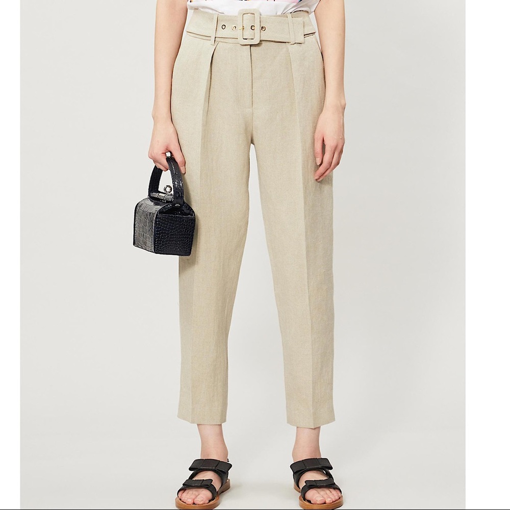 ISO Claudie Pierlot Belted High-rise Tapered Linen